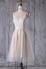 Short A-line Spaghetti Strap Lace Tulle Corset Wedding Dress outfit, Weddings Dresses Fall