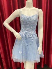Short Backless Blue Lace Corset Prom Dresses, Short Open Back Blue Lace Corset Formal Corset Homecoming Dresses outfit, Bridesmaids Dresses Chiffon