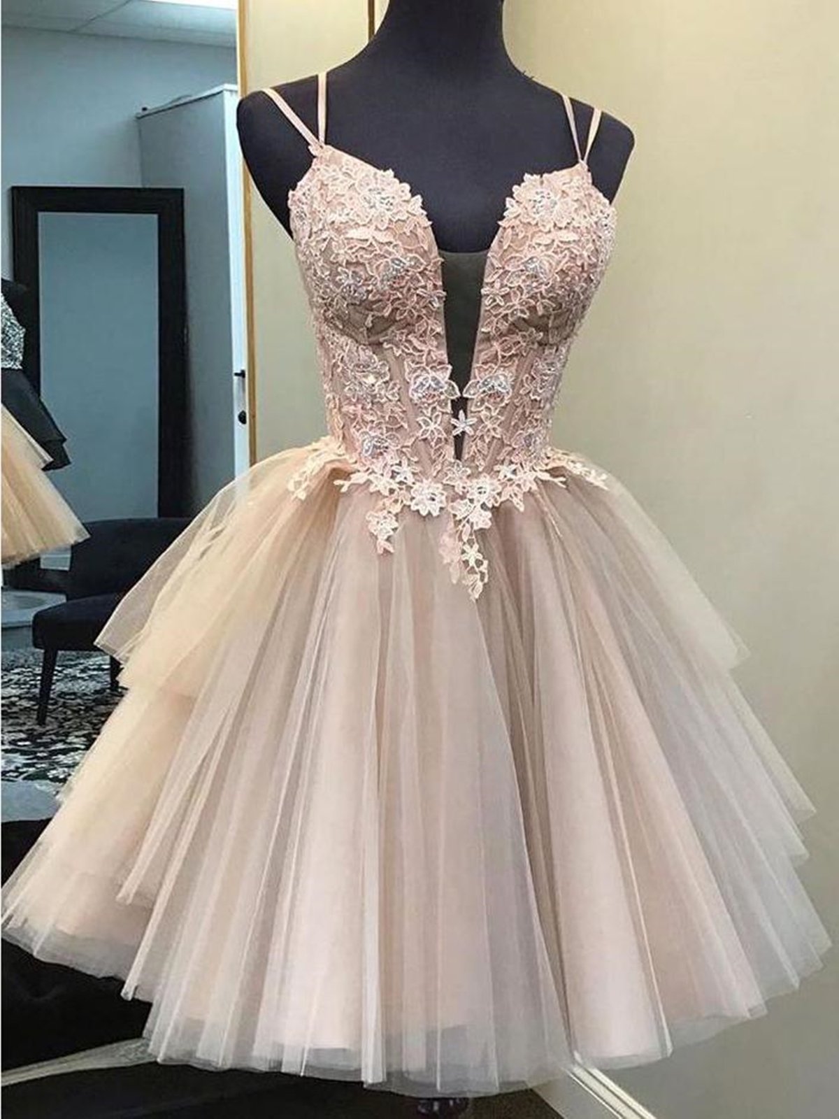 Short Backless Champagne Lace Corset Prom Dresses, Short V Neck Champagne Lace Graduation Corset Homecoming Dresses outfit, Prom Theme