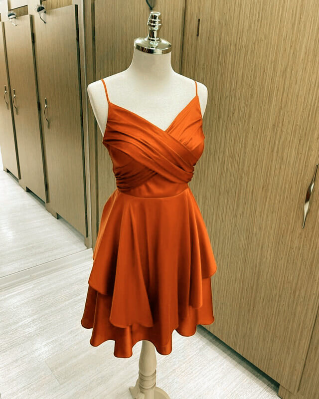 Short Burnt Orange Satin Cocktail Dresses V-neck Semi Corset Formal Dress outfit, Homecoming Dresses Fashion Outfits