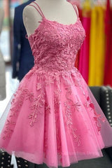 Short Pink Backless Lace Corset Prom Dresses, Short Pink Open Back Corset Formal Corset Homecoming Dresses outfit, Evening Dress Boutique