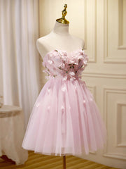 Short Pink Floral Corset Prom Dresses, Short Pink Floral Corset Formal Corset Homecoming Dresses outfit, Party Dress A Line