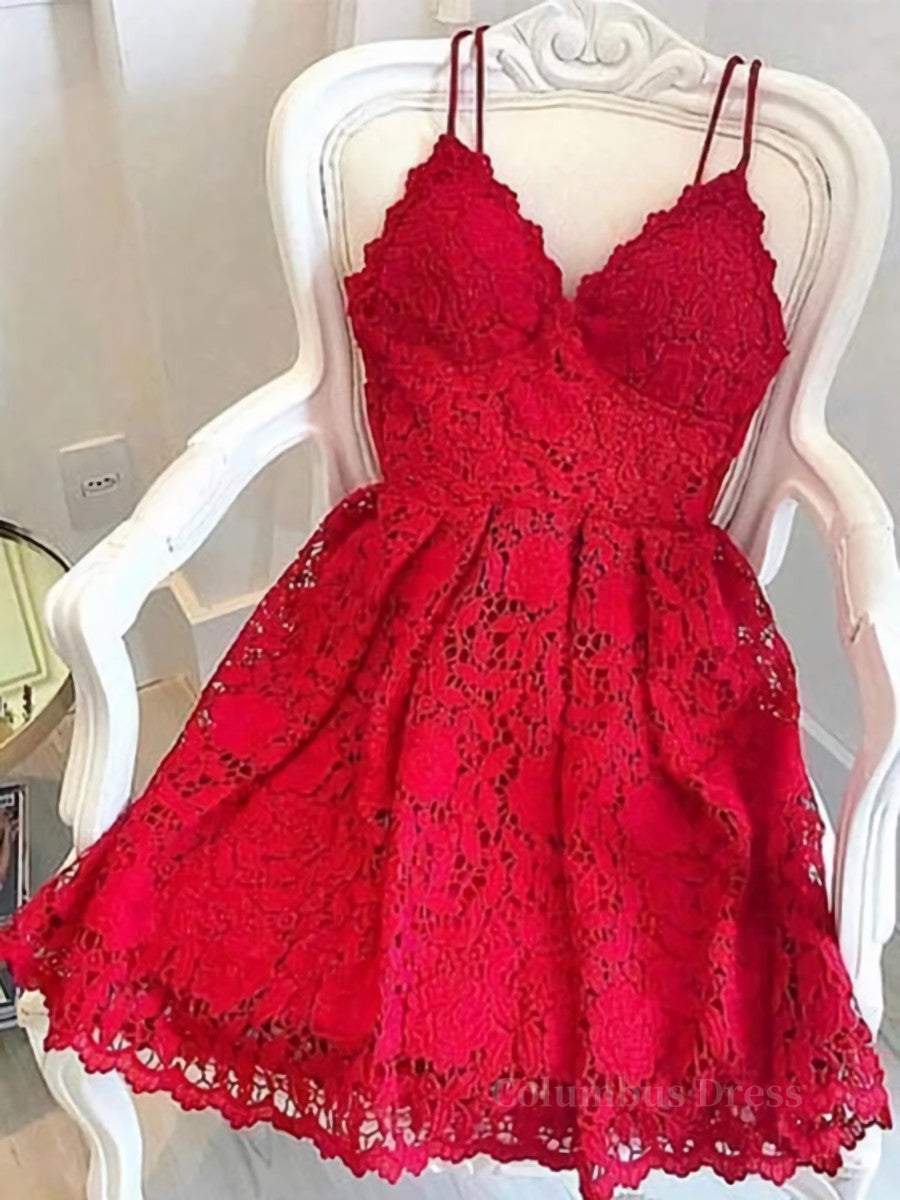 Short Red Lace Corset Prom Dresses, Short Red Lace Corset Formal Graduation Corset Homecoming Dresses outfit, Flower Girl