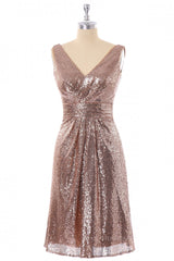 Short Rose Gold Sequin A-line Corset Bridesmaid Dress outfit, Dusty Blue Bridesmaid Dress