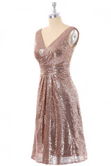 Short Rose Gold Sequin A-line Corset Bridesmaid Dress outfit, Beauty Dress
