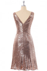 Short Rose Gold Sequin A-line Corset Bridesmaid Dress outfit, Slip Dress
