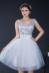 Short Sequin Tulle Lace-up Knee-length Corset Homecoming Dresses outfit, Party Dress Open Back