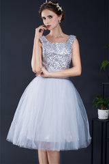 Short Sequin Tulle Lace-up Knee-length Corset Homecoming Dresses outfit, Classy Outfit