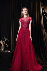 Short Sleeves High Neck Open Back Beading Long Corset Prom Dresses outfit, Evening Dress 1947