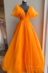 Short Sleeves Orange Long Corset Prom Dresses, Orange Long Corset Formal Evening Dresses outfit, Formal Dresses Long Elegant Evening Gowns