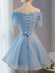 Short Sleeves Short Blue Corset Prom Dresses with Lace-up, Short Blue Corset Homecoming Graduation Dresses outfit, Formal Dresses Shops