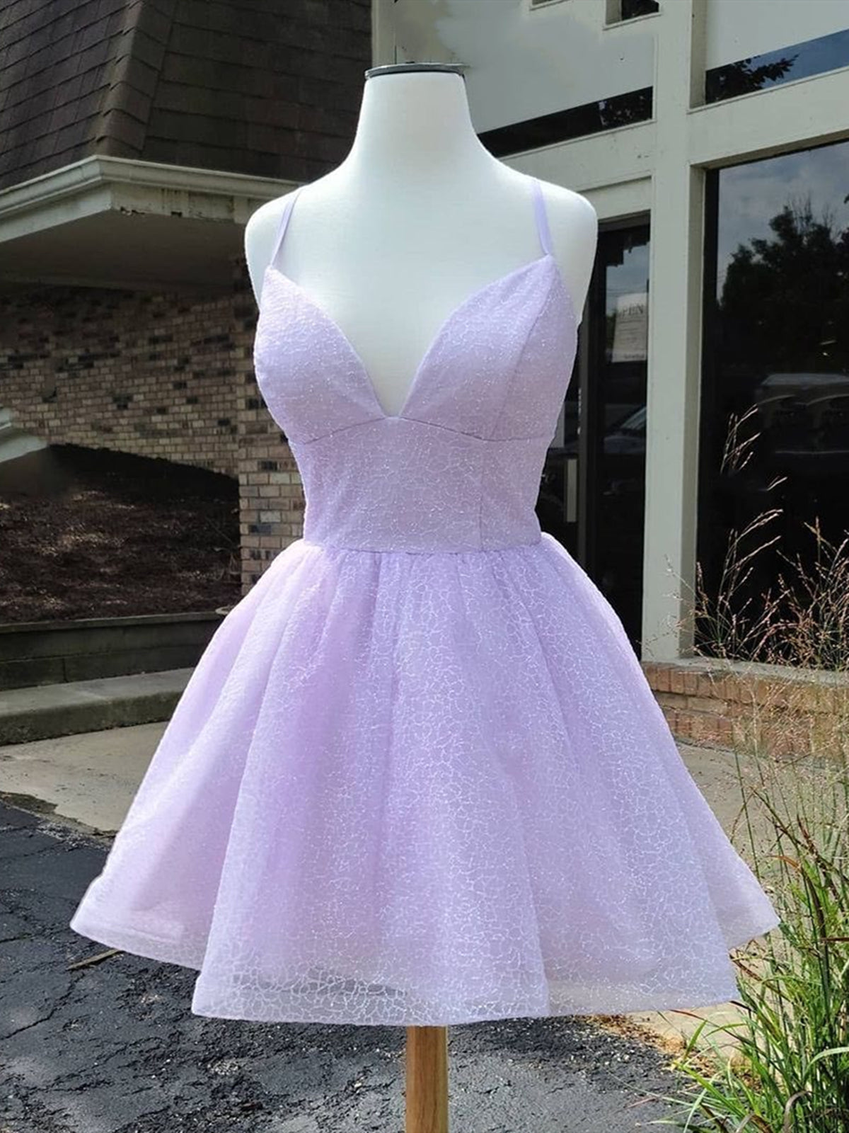 Short V Neck Shiny Purple Corset Prom Dresses, Shiny V Neck Short Purple Graduation Corset Homecoming Dresses outfit, Formal Dress Styles