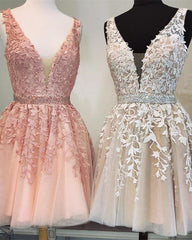 Short V-neck Tulle Corset Prom Corset Homecoming Dresses Lace Embroidery Gowns, Prom Dresses For Warm Weather