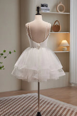 Short V Neck White Corset Prom Dresses, Short V Neck White Corset Formal Corset Homecoming Dresses outfit, Long Dress Outfit