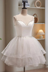 Short V Neck White Corset Prom Dresses, Short V Neck White Corset Formal Corset Homecoming Dresses outfit, Long Formal Dress