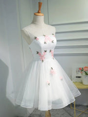 Short White Floral Corset Prom Dresses, Short White Floral Corset Formal Corset Homecoming Dresses outfit, Party Dress Set
