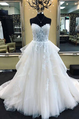 Showprettydress Long A-Line Strapless Lace Tulle Corset Wedding Dress outfit, Wedding Dress Fit