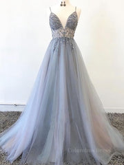 Silver Grey V Neck Floor Length Long Beaded Corset Prom Dresses, Grey Long Beaded Corset Formal Evening Dresses outfit, Wedding Inspo