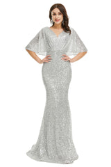 Sequins Mermaid Cape Sleeves V Neck Corset Prom Dresses outfit, Prom Dresses Nearby