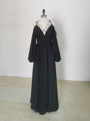 Simple A line Black Long Corset Prom Dress, Black Evening Graduation Dresses outfit, Party Dress Indian