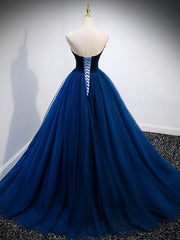 Simple A Line Blue Tulle Long Corset Prom Dress, Blue Tulle Corset Formal Dress outfit, Formal Dresses Style