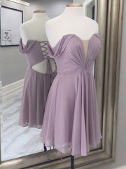 Simple A-line chiffon short Corset Prom dress, chiffon Corset Bridesmaid dress outfit, Prom Dress Boutiques