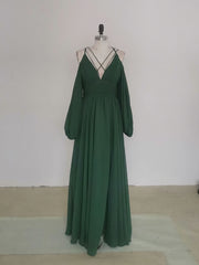 Simple A line Green Chiffon Long Corset Prom Dress, Green Corset Bridesmaid Dress outfit, Dress Casual