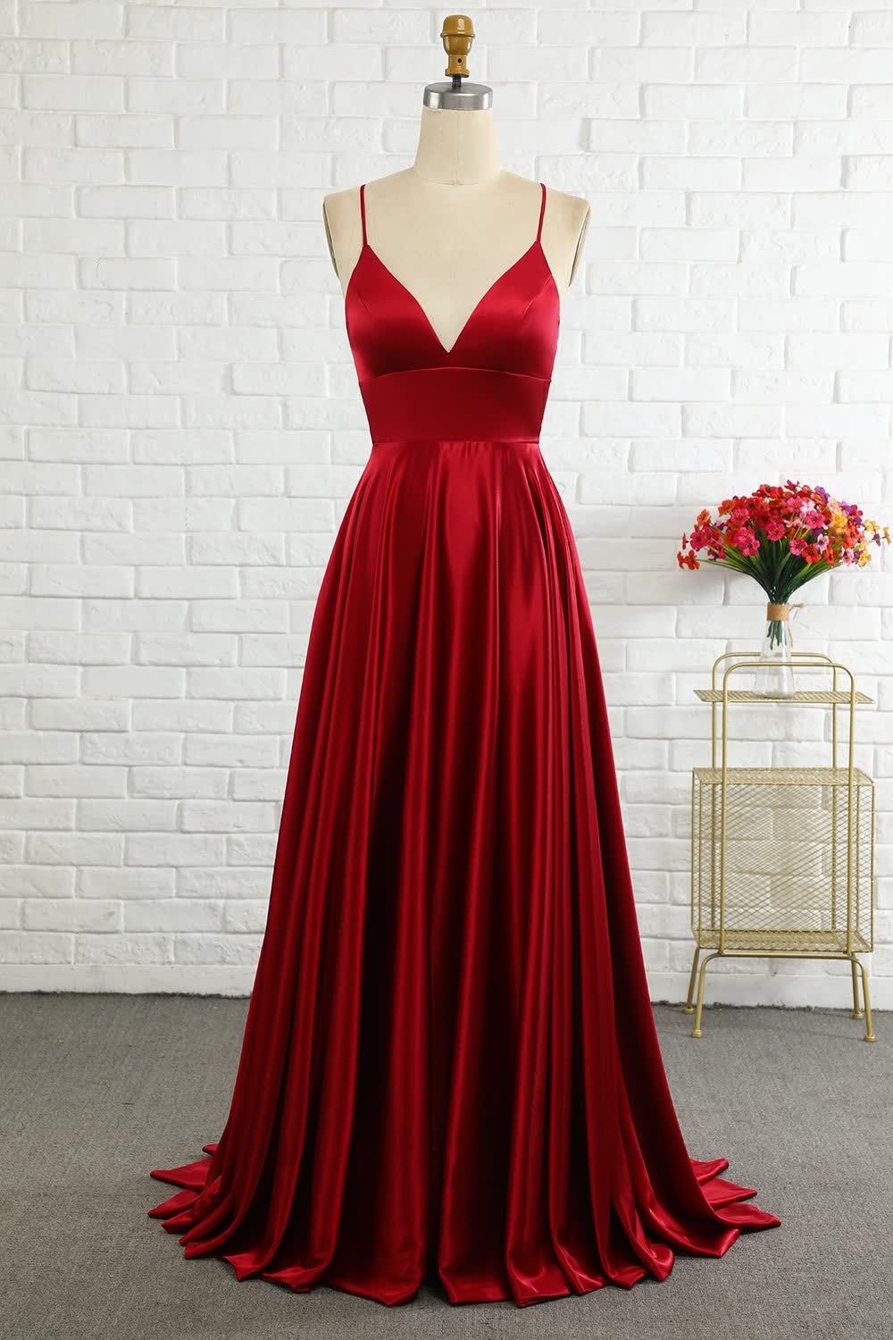 Simple A Line Spaghetti Straps Burgundy Long Corset Prom Dress with Cirss Cross Back Gowns, Simple A Line Spaghetti Straps Burgundy Long Prom Dress with Cirss Cross Back