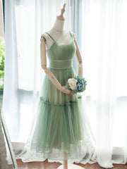 Simple Aline Tulle Green Short Corset Prom Dress, Tulle Green Corset Homecoming Dress outfit, Formal Dresses Long Gowns