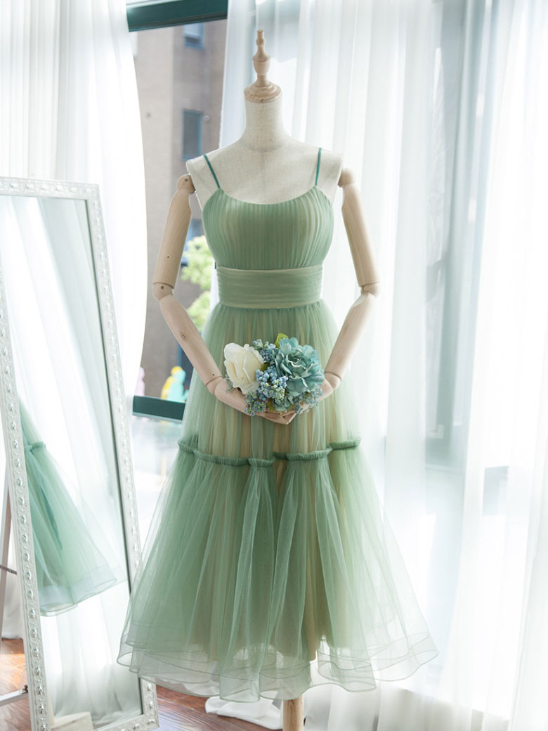 Simple Aline Tulle Green Short Corset Prom Dress, Tulle Green Corset Homecoming Dress outfit, Formal Dress Long Gowns