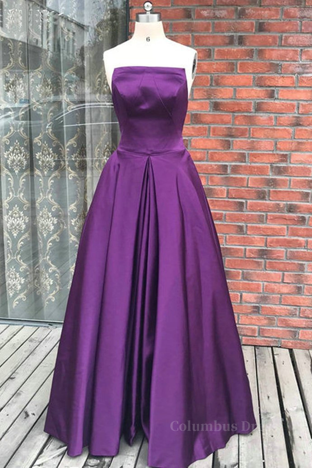 Simple Backless Purple Satin Long Corset Prom Dresses, Backless Purple Corset Formal Dresses, Purple Evening Dresses outfit, Formal Dresses With Sleeves