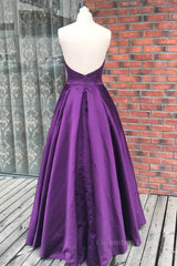 Simple Backless Purple Satin Long Corset Prom Dresses, Backless Purple Corset Formal Dresses, Purple Evening Dresses outfit, Formal Dress Summer
