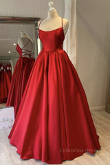 Simple Backless Red Satin Long Corset Prom Dress, Backless Red Corset Formal Dress, Red Evening Dress outfit, Bridesmaid Dress 2029