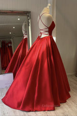 Simple Backless Red Satin Long Corset Prom Dress, Backless Red Corset Formal Dress, Red Evening Dress outfit, Bridesmaid Dress 2030