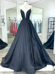 Simple black satin long Corset Prom dress, black evening dress outfit, Homecoming Dresses Simples