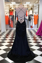 Simple Black Satin Sheath Spaghetti Straps Long Corset Prom Dresses, Evening Gown outfits, Prom Dress Places Near Me