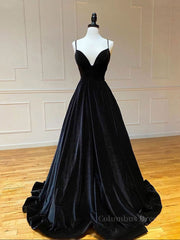 Simple Black velvet long Corset Prom dress, black evening dress outfit, Prom Dresses Websites