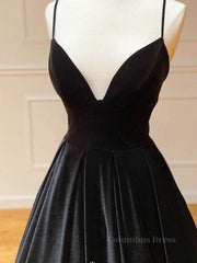 Simple Black velvet long Corset Prom dress, black evening dress outfit, Prom Dress Websites