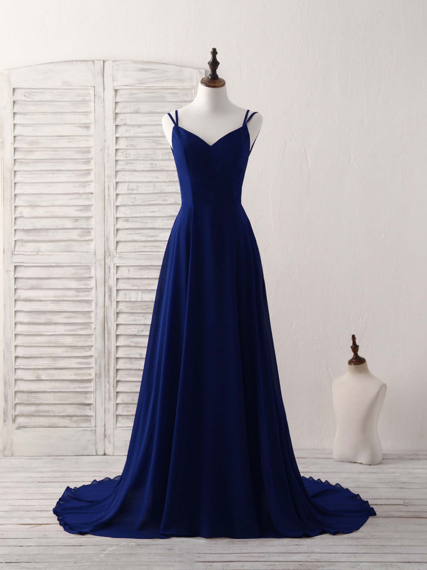 Simple Blue Chiffon Long Corset Prom Dress Backless Blue Evening Dress outfit, Bridesmaid Dresses Wedding