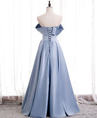 Simple Blue Off Shoulder Satin Long Corset Prom Dress Blue Corset Bridesmaid Dress outfit, Ballgown