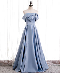 Simple Blue Off Shoulder Satin Long Corset Prom Dress Blue Corset Bridesmaid Dress outfit, Blue Gown