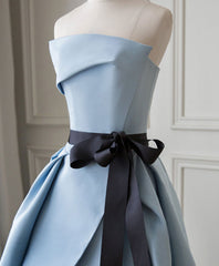Simple Blue Satin Long Corset Prom Dress, Blue Long Evening Dress outfit, Evening Dresses Gown