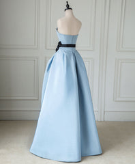 Simple Blue Satin Long Corset Prom Dress, Blue Long Evening Dress outfit, Evening Dress Black