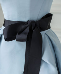 Simple Blue Satin Long Corset Prom Dress, Blue Long Evening Dress outfit, Evening Dresses Black