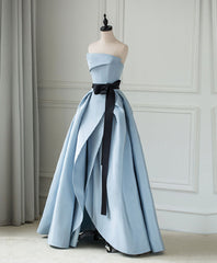 Simple Blue Satin Long Corset Prom Dress, Blue Long Evening Dress outfit, Evening Dress Gowns