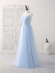 Simple Blue Tulle Long Corset Prom Dress Blue Corset Bridesmaid Dress outfit, Party Dress Fashion