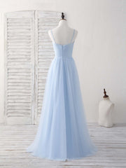 Simple Blue Tulle Long Corset Prom Dress Blue Corset Bridesmaid Dress outfit, Party Dress Wedding
