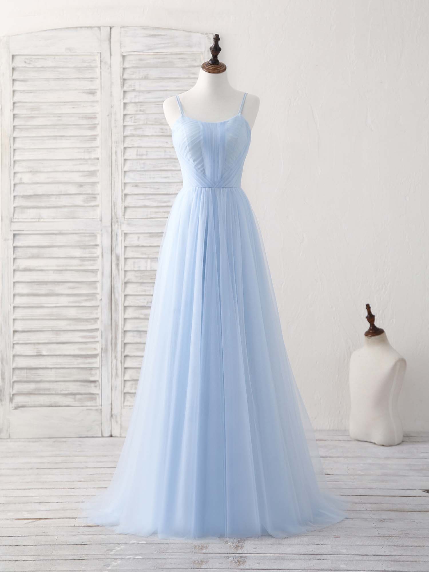 Simple Blue Tulle Long Corset Prom Dress Blue Corset Bridesmaid Dress outfit, Party Dress Short
