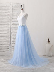 Simple Blue Tulle Long Corset Prom Dress, Blue Tulle Evening Dress outfit, Prom Dresses 2033 Black