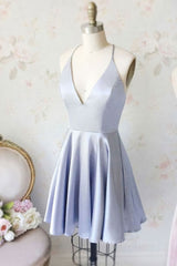 Simple blue v neck short Corset Prom dress, blue Corset Homecoming dress outfit, Homecoming Dresses Blue